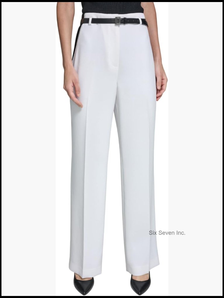 Womens Belted Pant With Contrast Design Casual Trousers